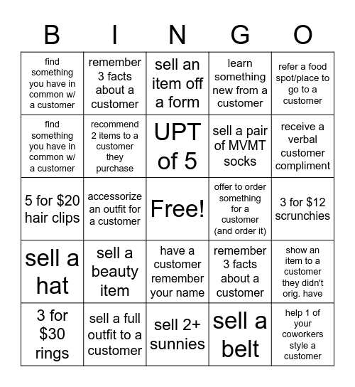 UPT + Customer Engagement  Bingo! Bingo Card