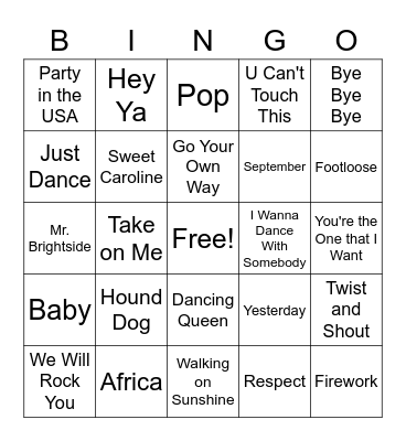 Decades Song Bingo Card
