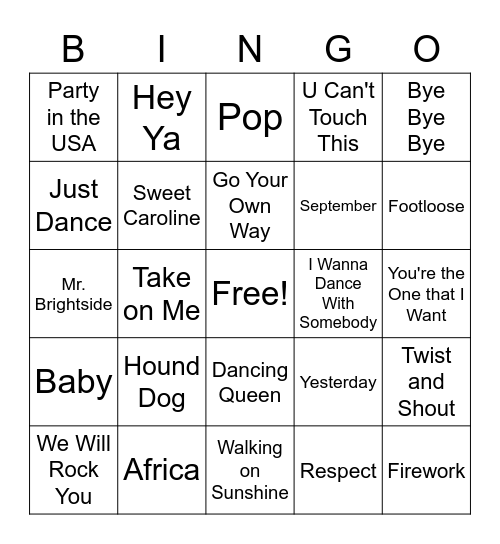 Decades Song Bingo Card