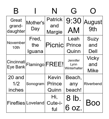 Jen and Leah Bingo Card