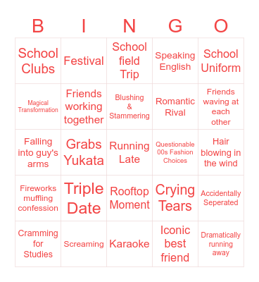 Slice of Life Bingo Card