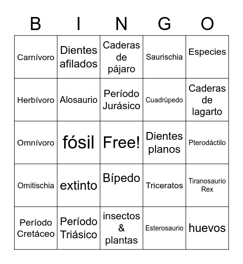 DINOSAURIOS Bingo Card