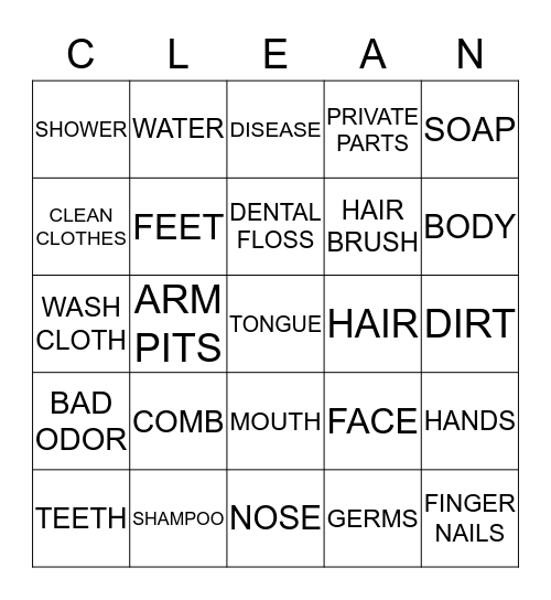 GOOD HYGIENE Bingo Card