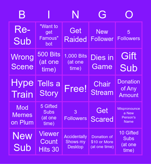 Pr0fBingoPlum Bingo Card