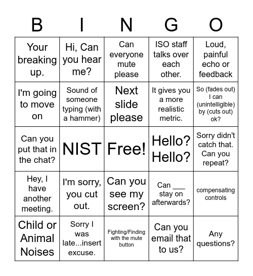 Conference Call Bingo Card