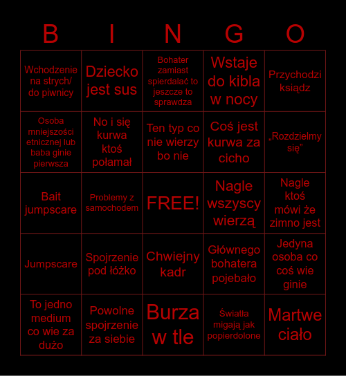 Typowy Horror Bingo Card
