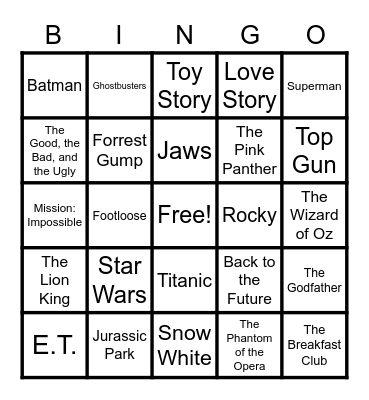 Movie Songs Bingo Card