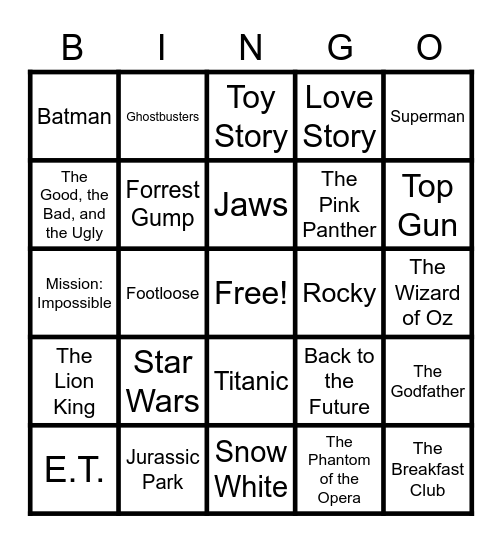 Movie Songs Bingo Card