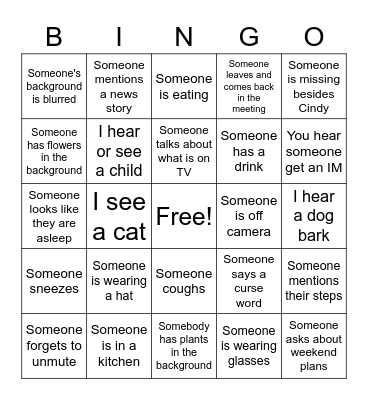 Virtual Staff Meeting BINGO Card