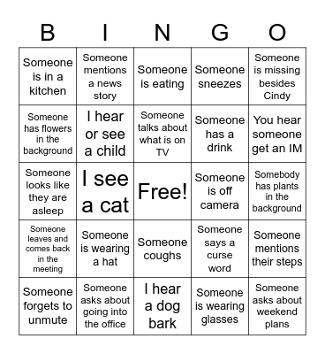 Virtual Staff Meeting BINGO Card