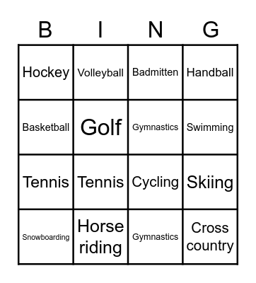 Sports Bingo Card