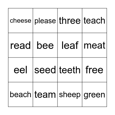 -ee and -ea Vowel Team BINGO Card