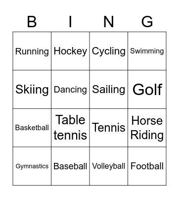 Sports Bingo Card