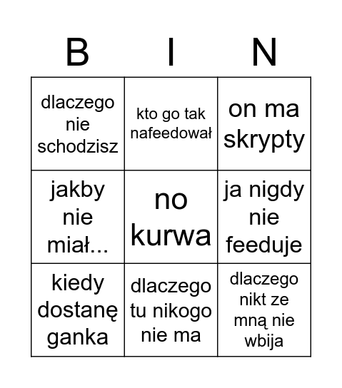 Ruszki Bingo Card