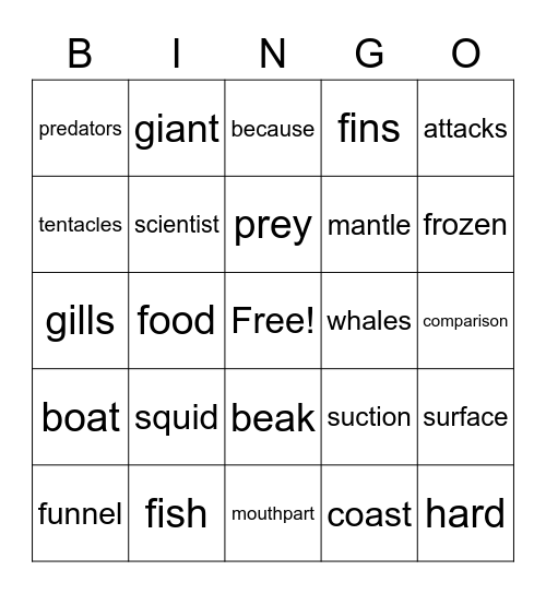 Giant Squid Bingo Card