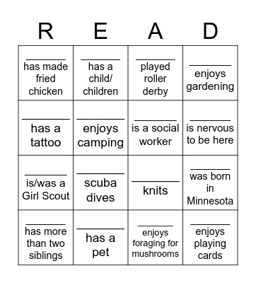 Book Club Bingo Card