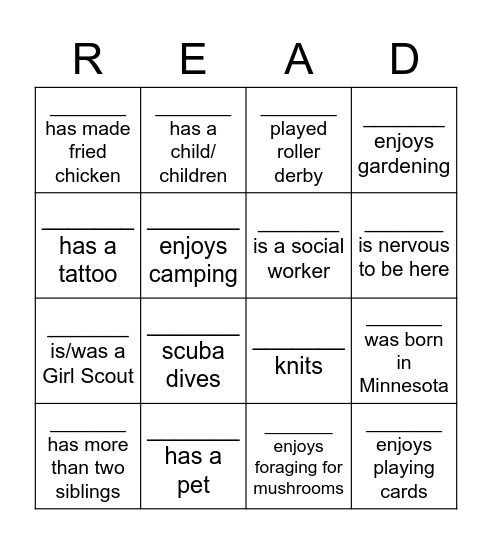 Book Club Bingo Card