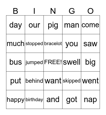 Long A and O Bingo Card