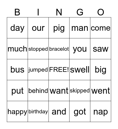 Long A and O Bingo Card