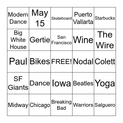 Shae's Wedding Shower Bingo Card