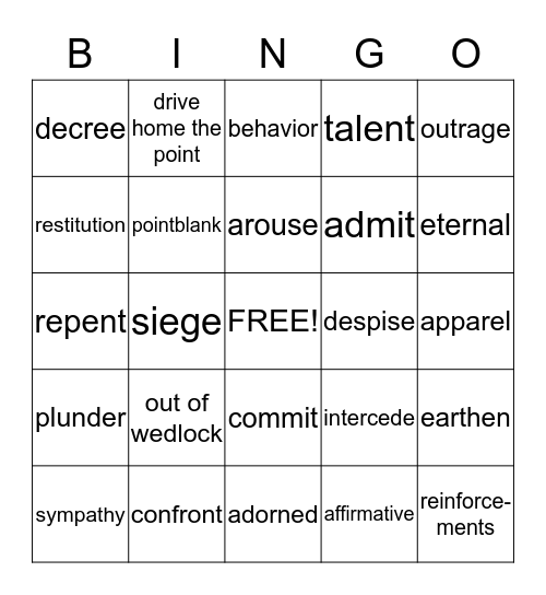 The Monarchy Outline Vocabulary #32 Bingo Card