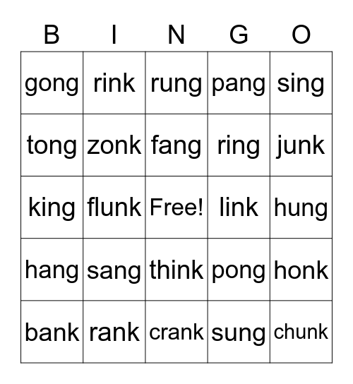 -NG & -NK Bingo Card