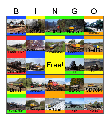 Passenger Trains around North America and the U.K Bingo Card