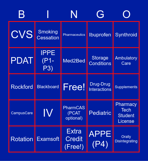 Pharmacy BINGO Card