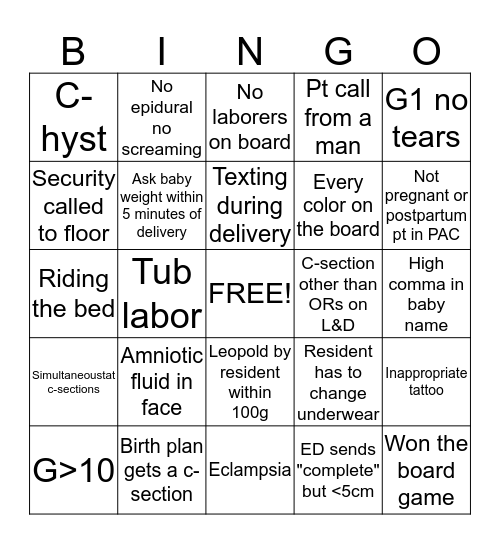 NIGHTS Bingo Card