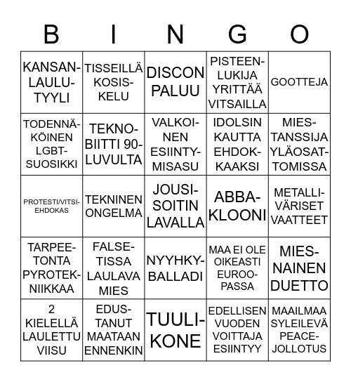 EUROVIISUBINGO 2015 Bingo Card