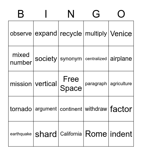 Untitled Bingo Card