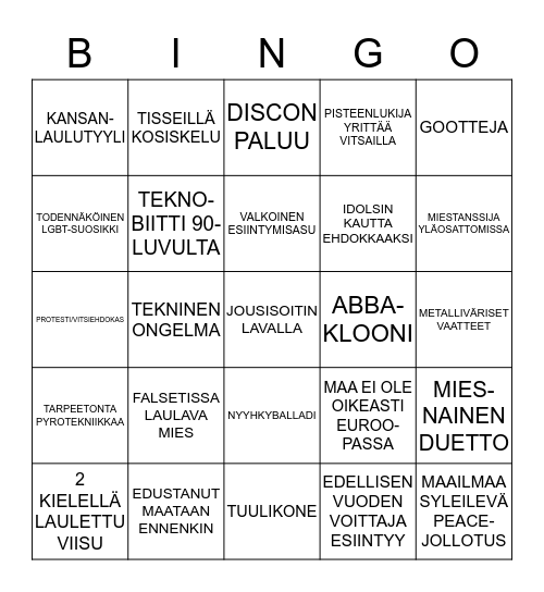 EUROVIISUBINGO 2015 Bingo Card