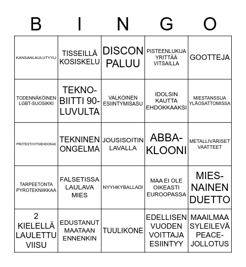 EUROVIISUBINGO 2015 Bingo Card