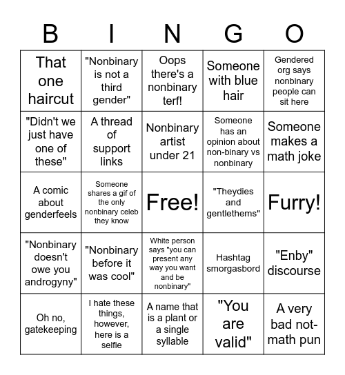 Nonbinary Day Bingo Card