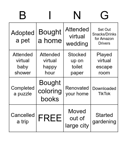 COVID Bingo Card