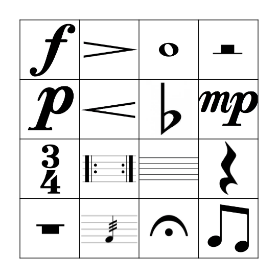 Musical Symbols Bingo Card