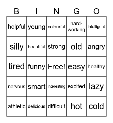 Adjectives Bingo Card