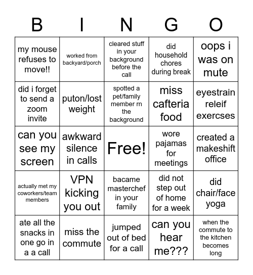 accelerator Bingo Card