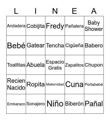 Tencha's Baby Shower Bingo Card