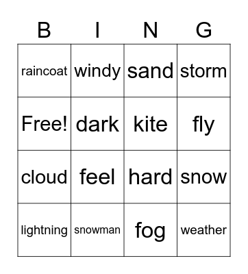 Chaning Weather Bingo Card