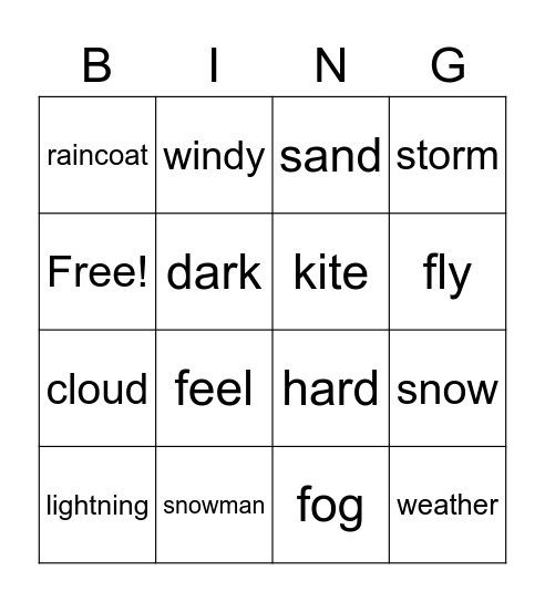 Chaning Weather Bingo Card