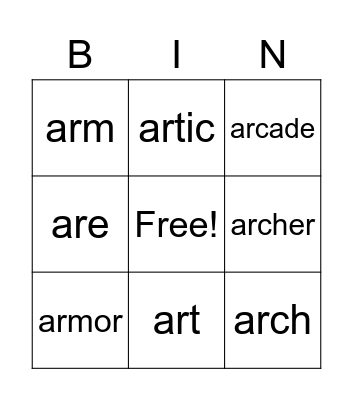 AR BINGO Card