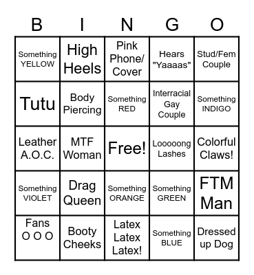 CLT Peek-a-boo Pride Bingo Card