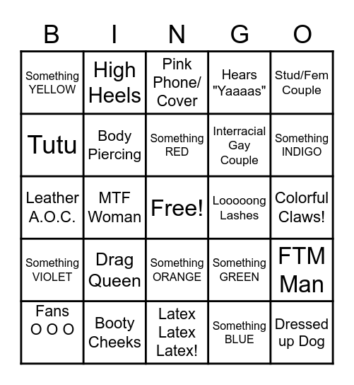 CLT Peek-a-boo Pride Bingo Card