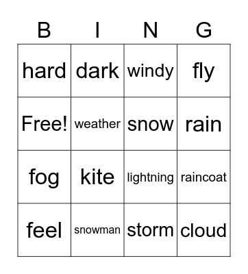 SK 500         Changing Weather Bingo Card