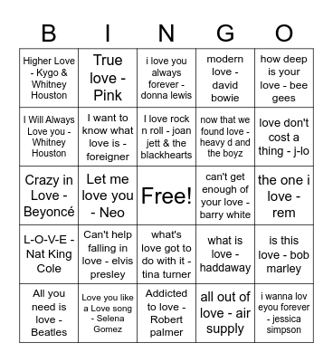 Annette & James' Wedding Music Bingo Card