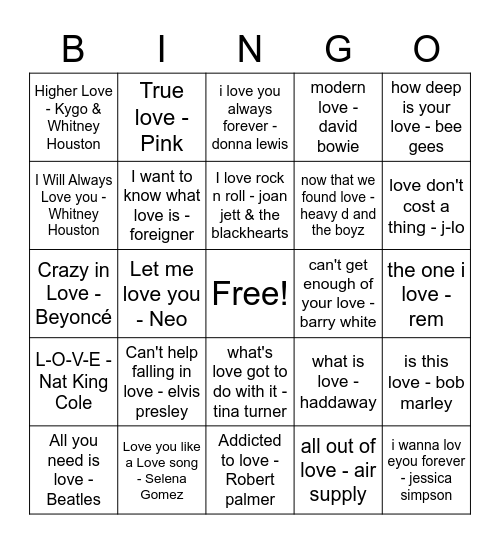 Annette & James' Wedding Music Bingo Card