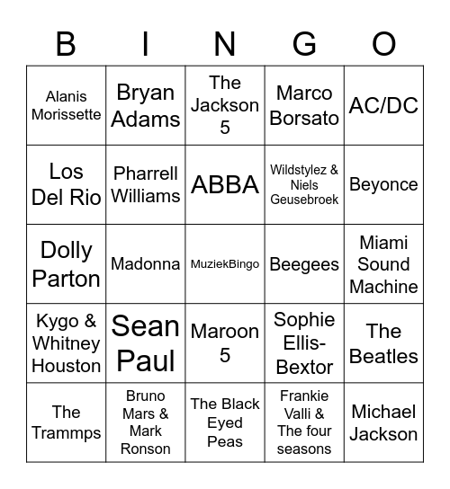 MuziekBingo Card