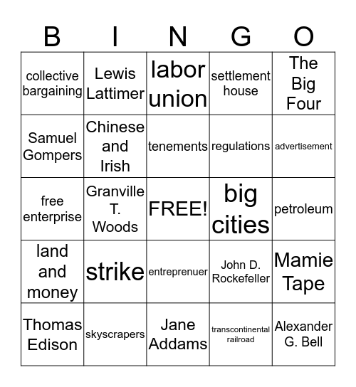 Growth and New Industries Bingo Card