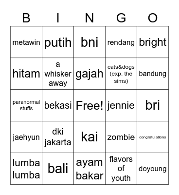 sila cantik Bingo Card